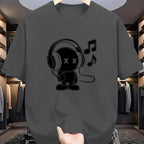 Summer men's 100% cotton casual loose fit plus size music themed printed comfortable sports round neck short sleeved T-shirt top