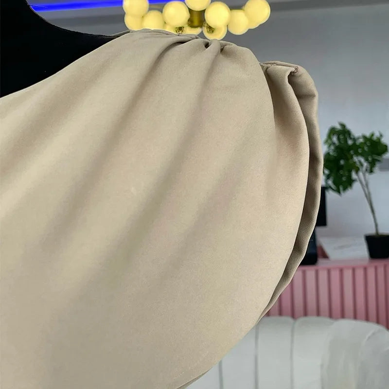 CM.YAYA Women Ruched Shoulder Big Swing Ball Gown Pleated Vintage Dress 2025 Sexy Club Party Evening High Street Dresses