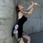 Y2K summer new solid color backless hollow hanging neck sexy spicy girl tight fitting dress