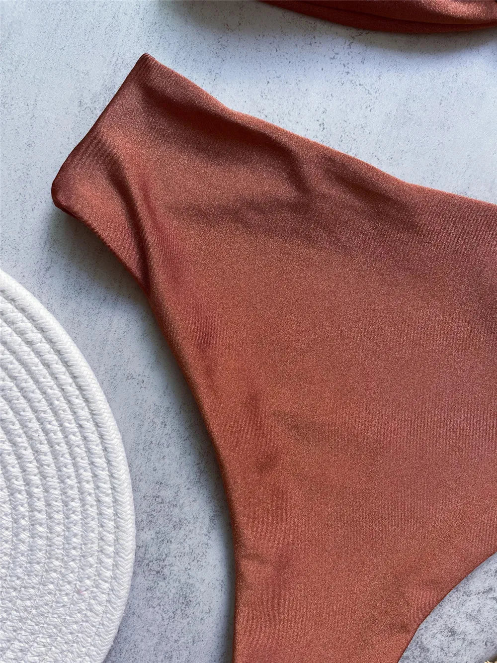 Green Shiny Solid Swimwears Bandeau U Shaped Bikini High Waist Sexy Swimsuit Woman 2025 Wrinkled Bather Brazilian Bikini Mujer