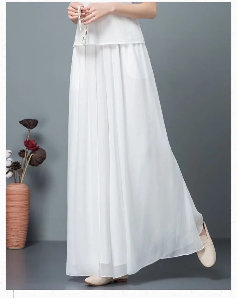 Women Chinese Classical Dance Clothing Female Elegant Trousers Practiice Clothes Modern Elastic Waist Ethnic Pants White Black