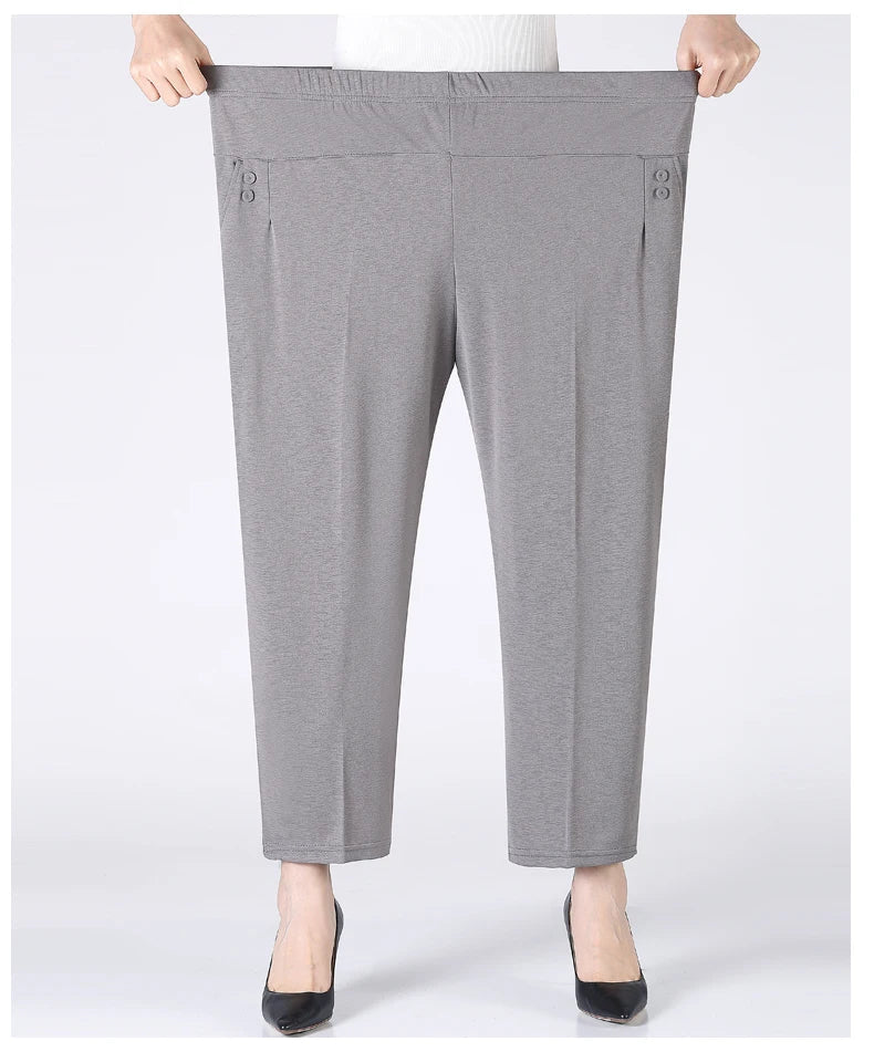 Summer Thin Breathable Elastic Pants 8XL Women's Solid Color High Waisted Loose Casual Pants Middle-aged Elastic straight leg