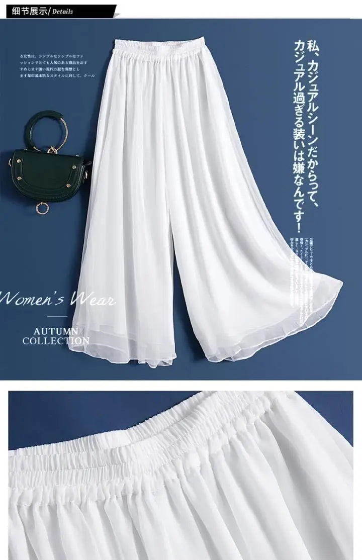 Fashion Woman Casual Chiffon Wide Leg Pants Big Size Loose Solid White Elastic Band High Waist Female Clothing Oversize Trousers