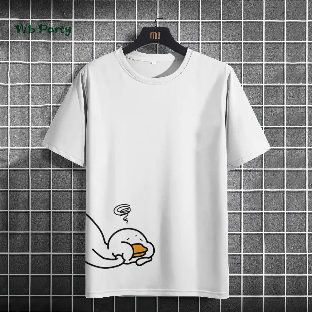 Funny Pattern Men's T-Shirt Cute Cartoon Goose Print Short Sleeve T-Shirt Loose O Neck Top Summer Men's Outdoor Casual Clothing
