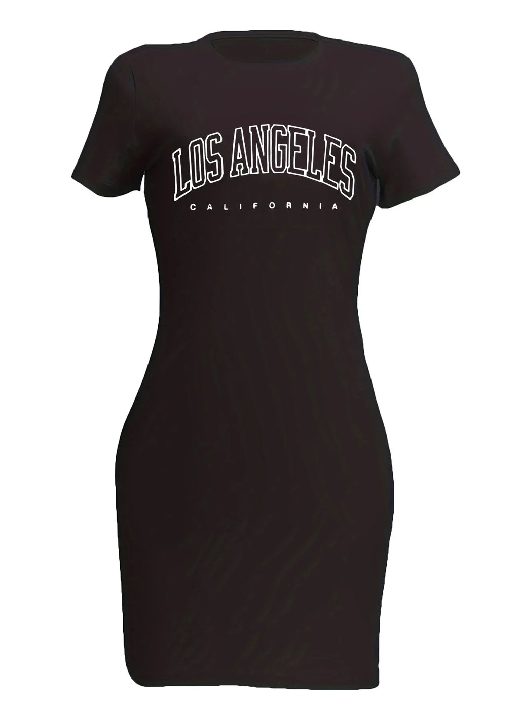 Summer Women's LOS ANGELES Letter Printed Casual Slim Fit Short Sleeve Round Neck Short Mini Dress