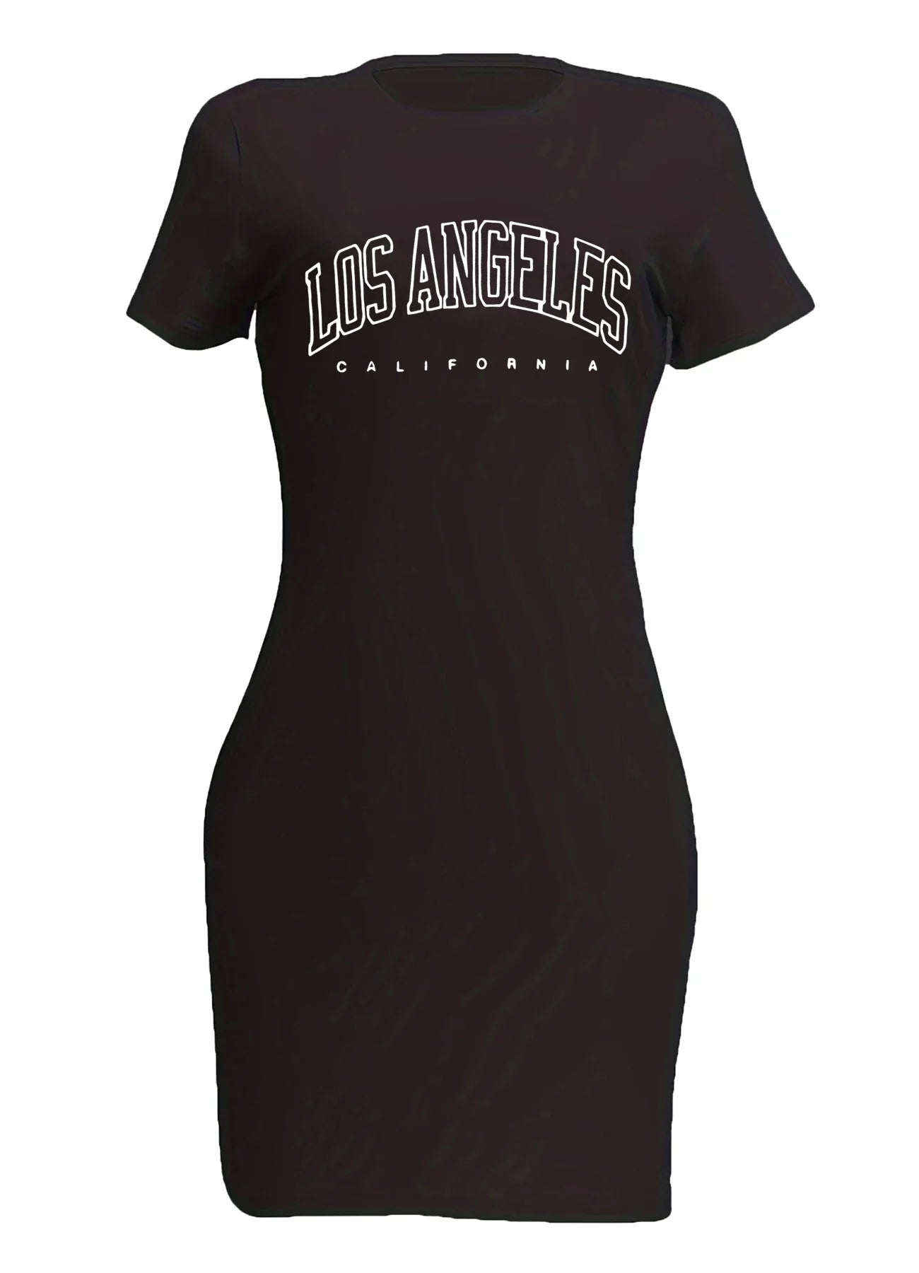 Summer Women's LOS ANGELES Letter Printed Casual Slim Fit Short Sleeve Round Neck Short Mini Dress