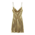 TRAF Slip Dress Backless Short Dresses for Women 2023 Sexy Gold Silver Dress Party Mini Prom Gala Dresses Woman