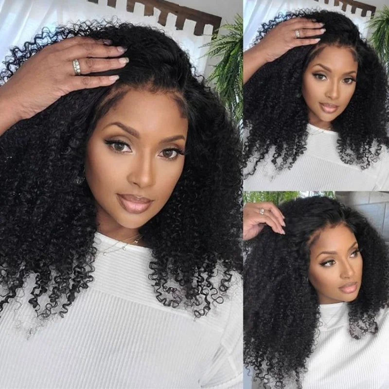 Geeta Half Wigs Human Hair Kinky Curly 3 In 1 Human Hair Wig Seamless Flip Over Half Wig Beginner Friendly Curly Wigs for Women