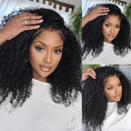 Geeta Half Wigs Human Hair Kinky Curly 3 In 1 Human Hair Wig Seamless Flip Over Half Wig Beginner Friendly Curly Wigs for Women