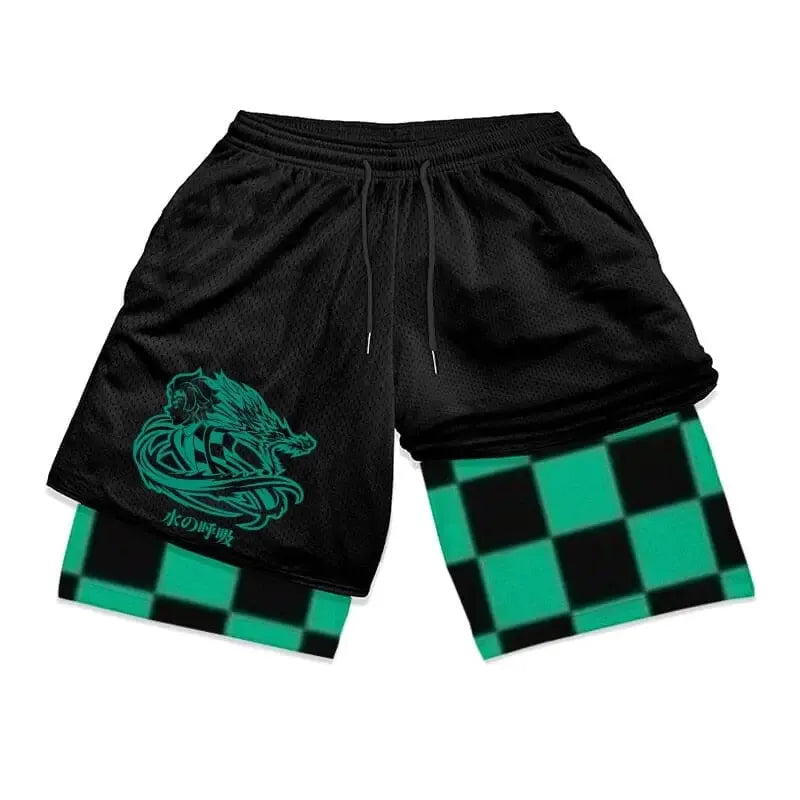 Men's 2 in 1 Anime Graphic Gym Shorts Quick Dry Drawstring Mesh Athletic Running Y2K Shorts Breathable Oversized Elastic Shorts