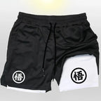 Goku Anime Running Shorts Men Fitness Gym Training 2 in 1 Sports Shorts Quick Dry Workout Jogging Double Deck Shorts