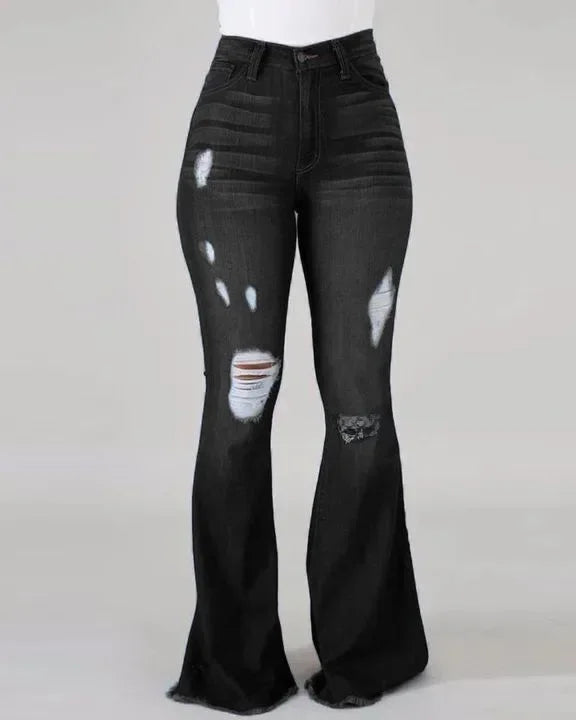 High-Waisted Jeans High Elasticity Splitter Fashion European American Net Red Direct Factory Sales Cross-Border Trade Goods