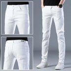 Korean Popular Clothes Men's Spring Autumn High-end Pure White Jeans Men's Brand Slim Elastic Small Feet Korean Trendy Trousers
