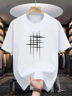 Men's summer 100 cotton fashionable casual loose plus size graphic line printed sports round neck short sleeved T-shirt top