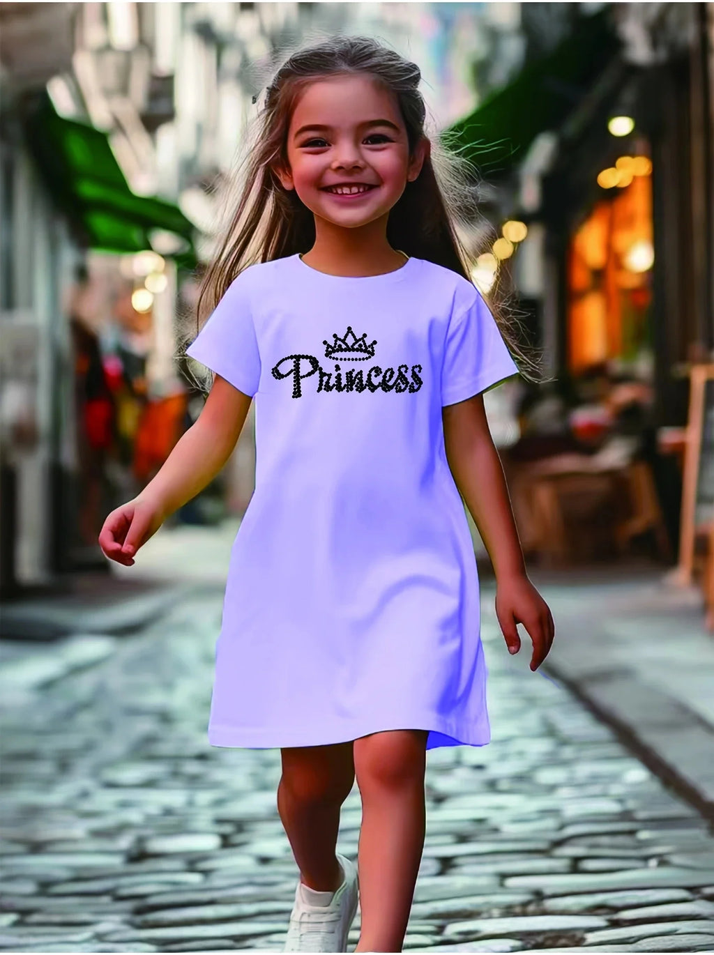 Girl's summer casual A-line dress with letter print | Machine washable, perfect for spring and summer outings