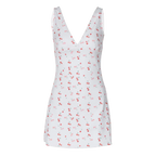 Hugcitar 2024 Cherry Print Straps Backless Draped Sexy Bodycon Mini Dress Summer Women Elegant Clothes Birthday Party Vacation