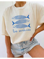 INAWLY Sardine Print Shirt Canned Fish Casual Shirt Tomato Girl Coastal Summer Girl