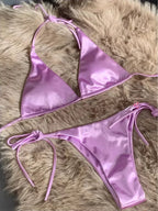 Wrap Around Halter Metallic Satin Bikini Women Swimwear Female Swimsuit Two-pieces Bikini Set Brazilian Bathing Suit Swim Lady
