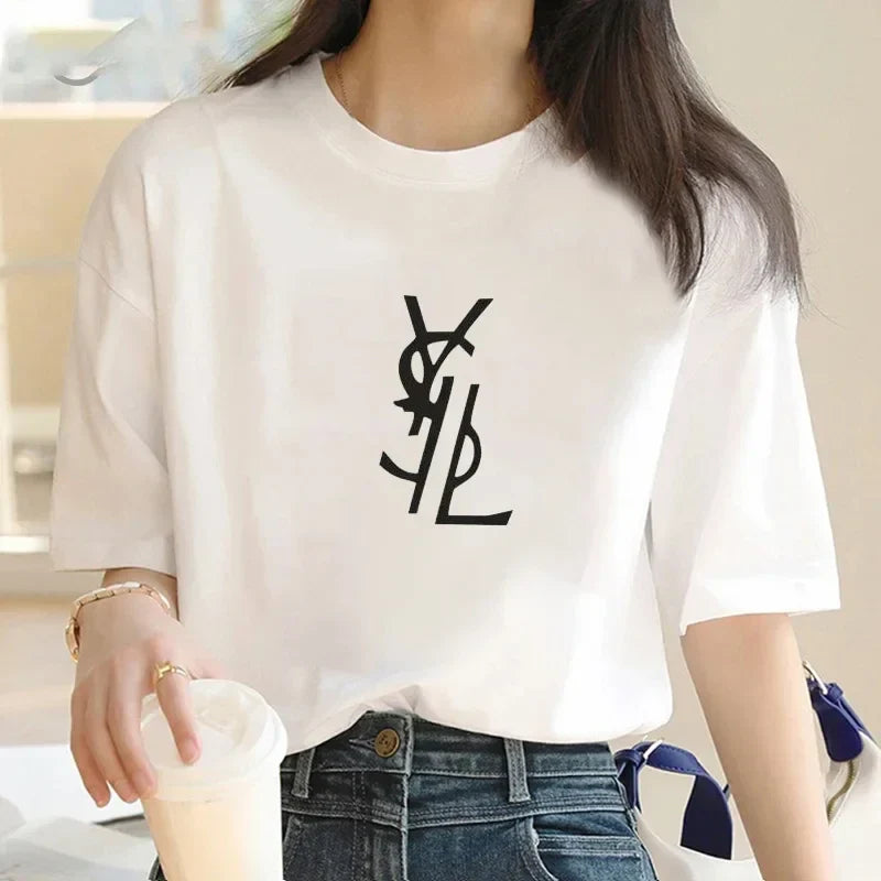 Men's and Women's Cotton T-Shirts Summer Letter Printed T-Shirts Basic Round Neck T-shirt Fashion Casual Short Sleeved Top Tees