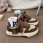 Casual Sports Shoes Board Shoes Women's Sneakers New Muffin Thick Bottom Khaki Black White Color Matching Fashion Women's Shoes