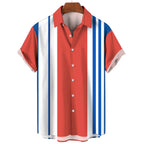 Fashion Men Striped Button Shirt Summer Oversized Short Sleeve Business Casual Streetwear Male