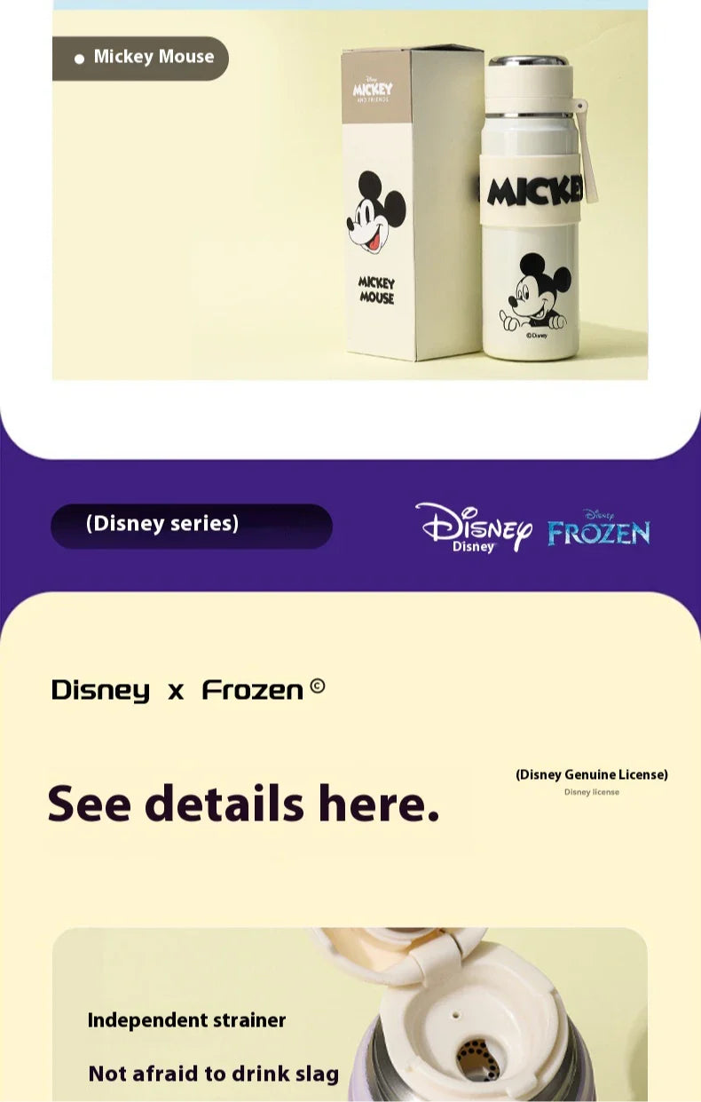 Disney Bullet Thermos Cup 500ML Stainless Steel 316 Children's Vacuum Flask Cartoon Students Special Rope Insulated Water Bottle