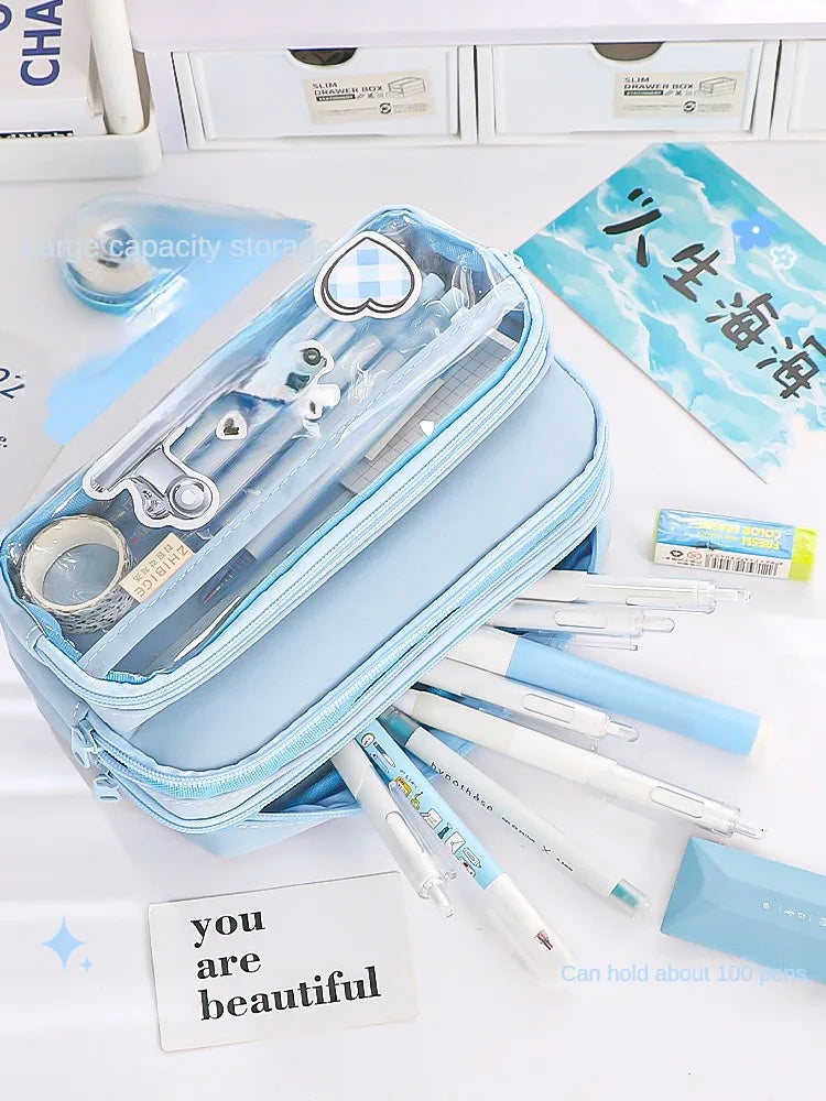 Exquisite Transparent Pencil Case Student Large Capacity Multifunctional Convenient Stationery Storage Bag