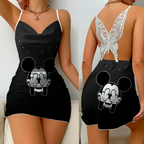 Mini Dress Pajama Skirt Bow Knot Party Dresses Satin Surface Minnie Mouse Mickey Womens Fashion Summer 2025 Elegant Women
