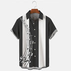 Men's Shirt Casual Buttoned Cardigan 3D Music Symbol Print short-sleeved Shirt Summer New Simple Striped Open Lapel Tops