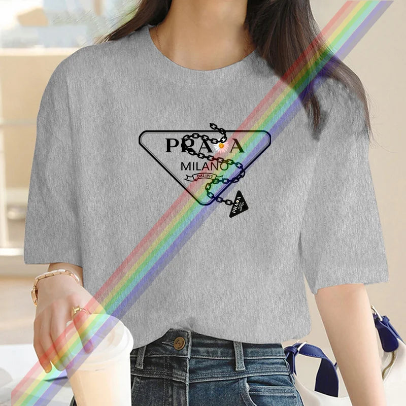 Women's luxury brand Fashion cartoon dog print women's T-shirt 2025 summer street fashion women's T-shirt Top women's T-shirt