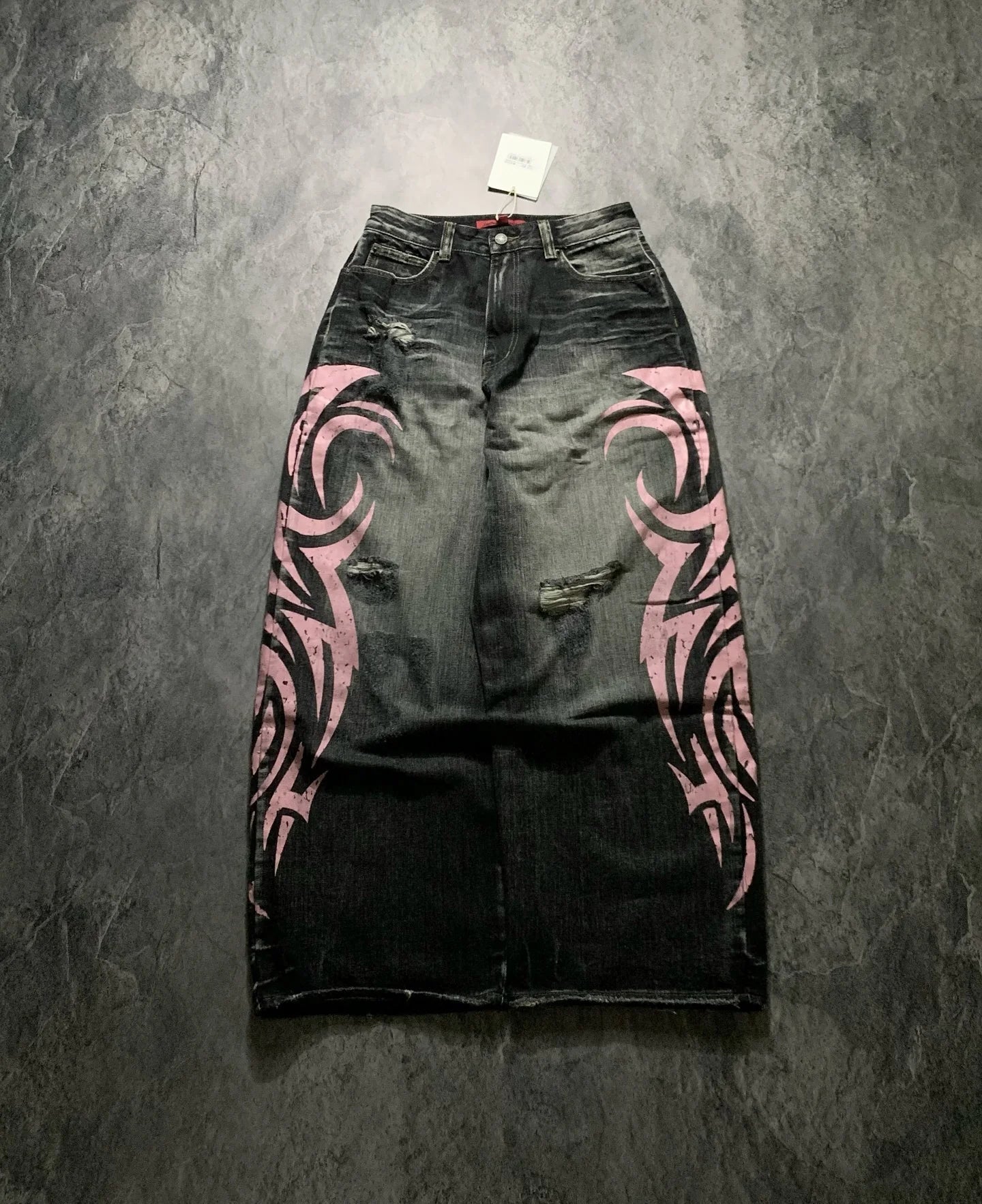 Y2K Graffiti Gothic Jeans Loose Punk Print Jeans Retro Street Street Hip Hop  Straight  Pants  High Street Harajuku Couple Pants
