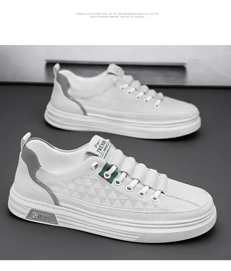 Upgrade your style with Men's Vulcanize Shoes 2025 /White Leather Casual Shoes/