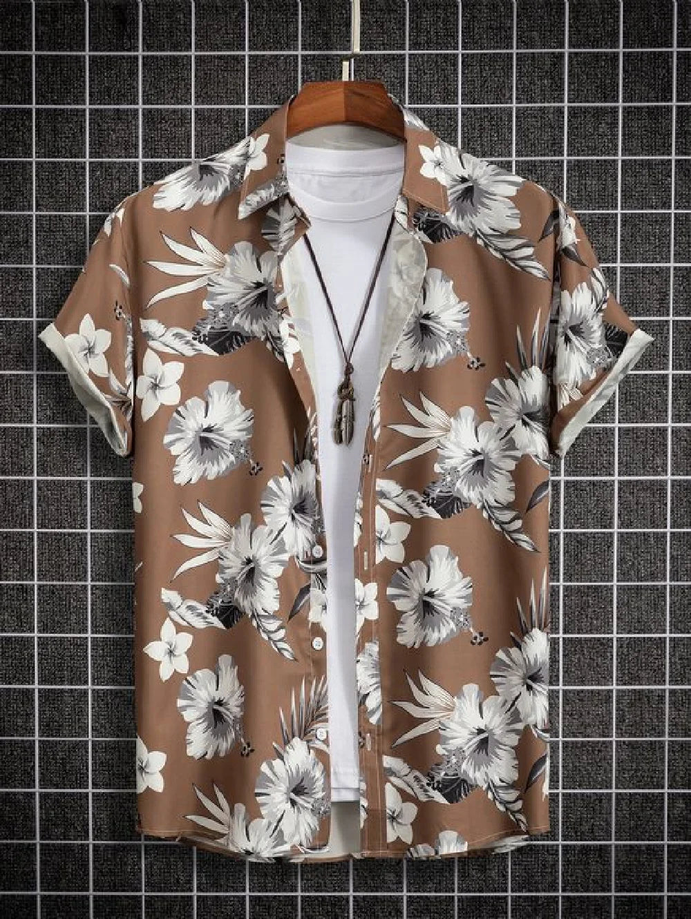Men's short sleeved shirt new summer Hawaiian style lapel button up shirt casual fashion shirt large size