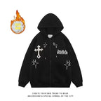 American Style Trendy Brand Embroidered Sport Jacket Oversize Couple Top Cardigan Hooded Sweatshirt Men Spring Autumn Casual Loo