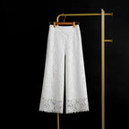 Lace Wide Leg Pants for Women 2025 New Bottoms Loose Straight Trousers High Waist Solid Color Temperament Summer Pantalon Femme