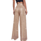 Women's Fashion Solid Color High Waist Sequin Side Zipper Draped Wide Leg Pants Pants for Women Women's Pants Women's Pants 2024