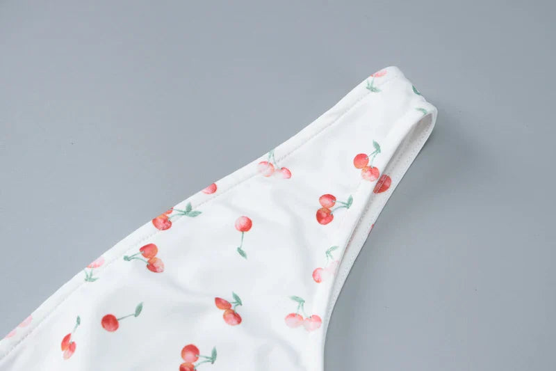 Hugcitar 2024 Cherry Print Straps Backless Draped Sexy Bodycon Mini Dress Summer Women Elegant Clothes Birthday Party Vacation