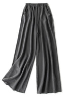 SuyaDream Women Wide Leg Pants 100%Real Silk Solid Elastic Waisted Ankle-length 2024 Office Spring Autumn Chic Trousers Black