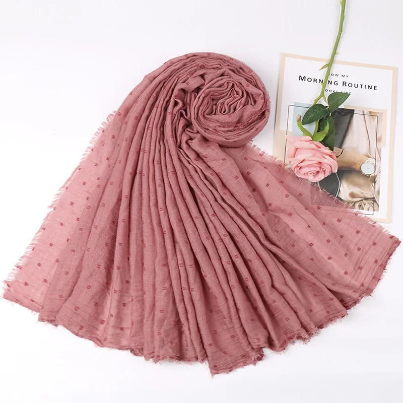 Dot Pom Pom Cotton Hijab Scarves Women Muslim Shawls Big Size Headscarf Wraps Solid Headbands Turbans Bandana Foulard Bufandas