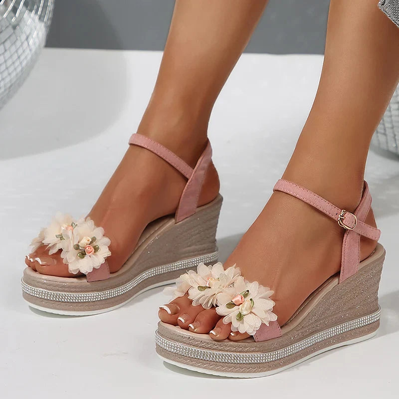 Lace Flower Wedge Heel Sandals for Women Summer Fashion Chunky Platform Sandalias Mujer Thick Bottom Non Slip Beach Shoes Woman