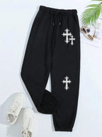 Crucifixion Printing Women'S Autumn Casual Basic Pants Versatile Pocket Drawstring Fashion Trousers Trendy Street Pant Female