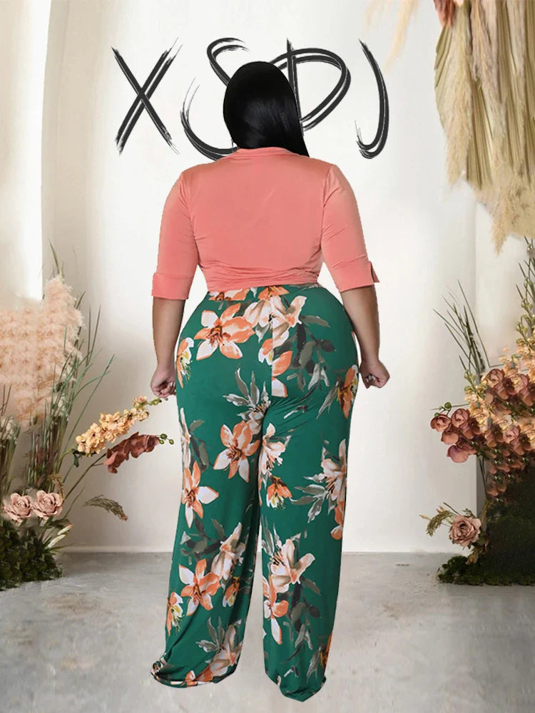 Two Piece Set Women Outfit 2x 3x 4x Summer Suit Elegant Pants and Blouse Set Casual Plus Size Pants Set Wholesale Dropshipping