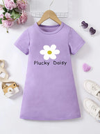 Girls' white floral print dress, comfortable polyester blend, elastic and comfortable