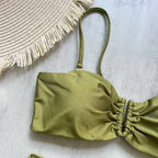 Green Shiny Solid Swimwears Bandeau U Shaped Bikini High Waist Sexy Swimsuit Woman 2025 Wrinkled Bather Brazilian Bikini Mujer