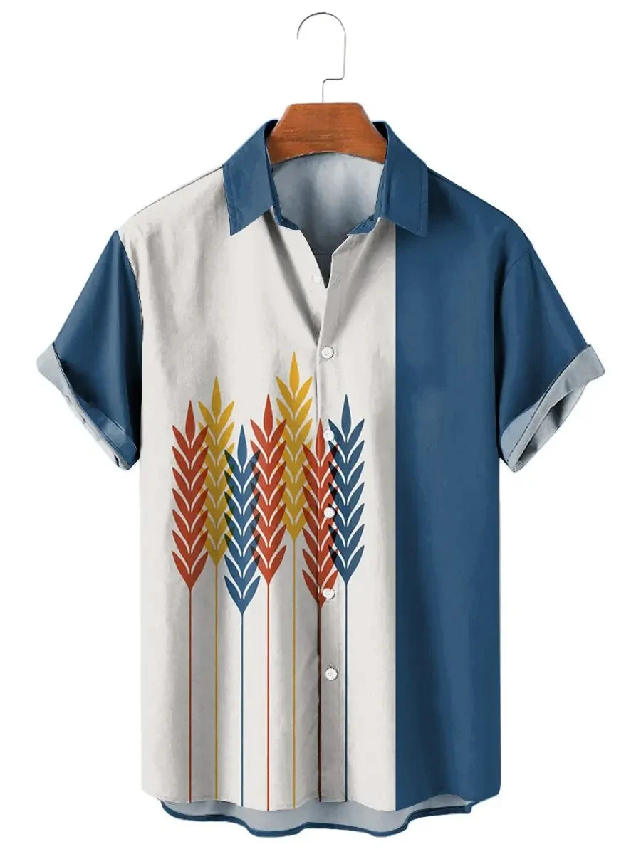 Men's Hawaiian Shirt Summer Lapel Plaid Printed for Men Casual Fashion Short Sleeve T-Shirt Retro Funny Male Clothes