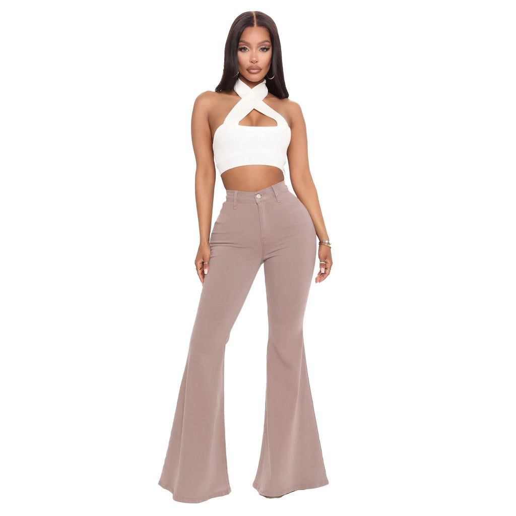 Women Jeans Flare Pants Sexy Denim Long Pant Hip Wrap Casual Solid Elegant Splice Regular Slim Fit High Waist Trousers Summer