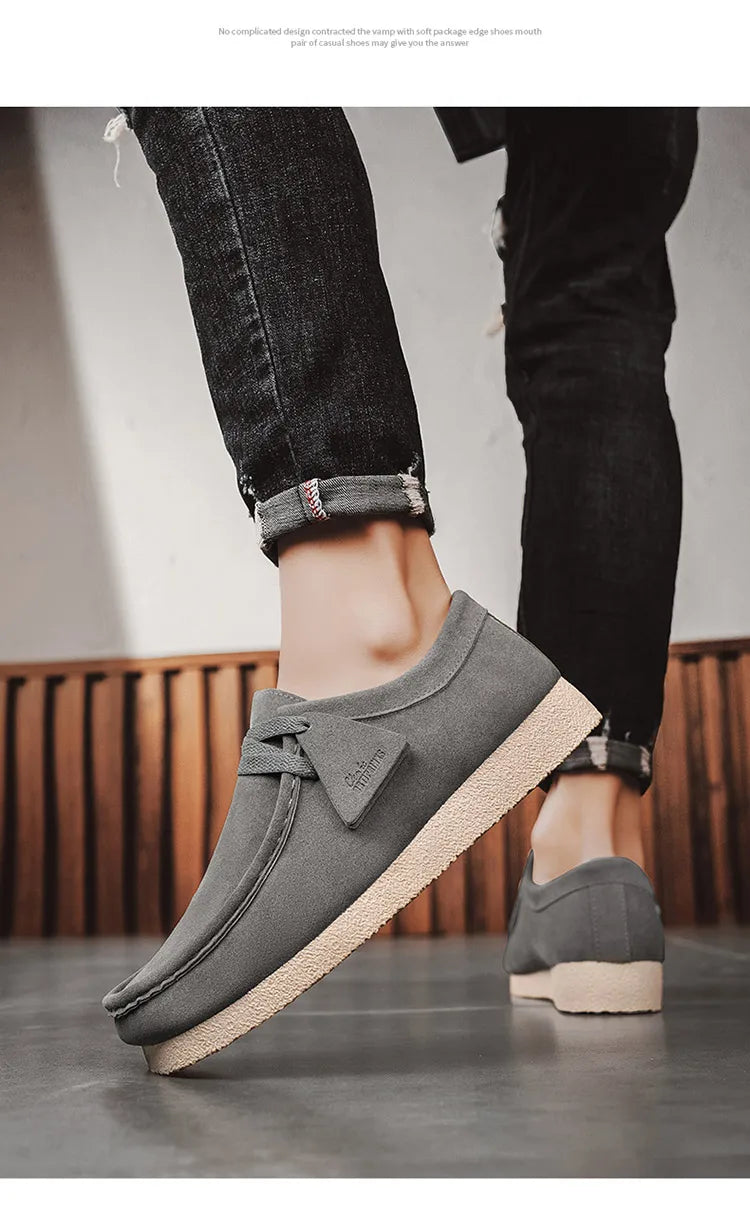 Fashion Khaki Casual Shoes For Men Suede Leather Loafers Men Platform Slip-on Men's Driving Shoes Lightweight Leisure Men Shoes
