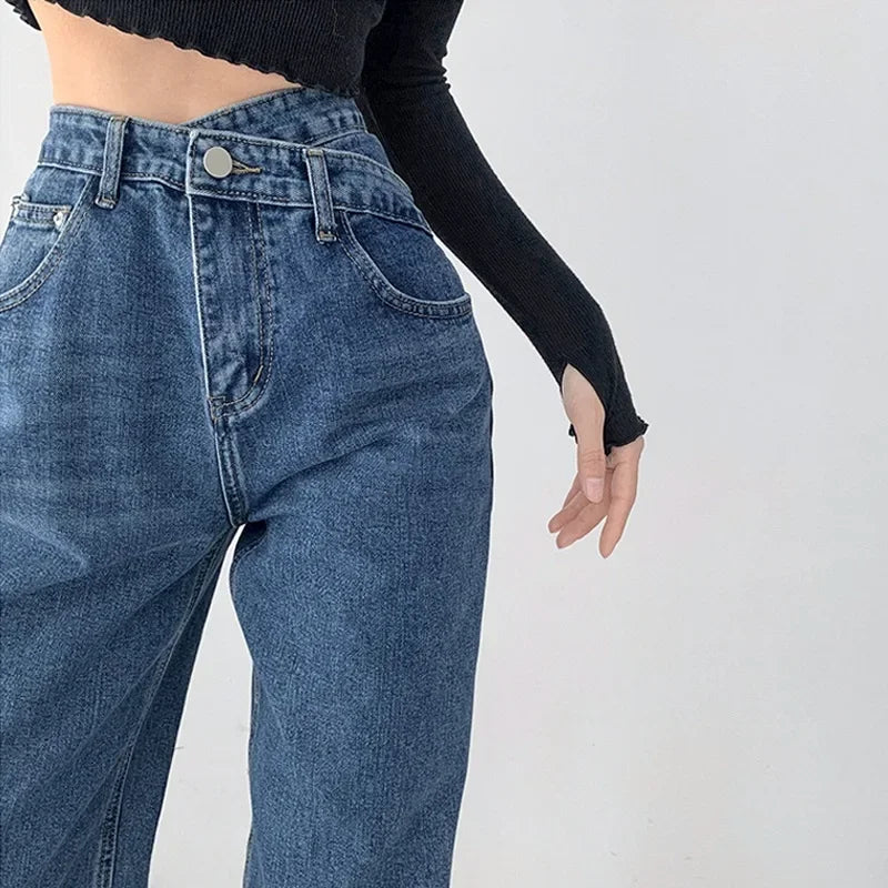 High-waisted Women's Vintage Jeans Loose-fit Straight-leg Slimming Draped Denim Trousers
