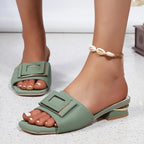 Fashion Women High Heel Slippers Summer Slip on Elegant Low Heel Shoes for Wedding Party Comfortable Non-slip Women's Slippers