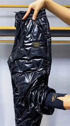 Winter Oversized Down Cotton Pencil Pants Warm Korean Fashion Slim Thick Women Pantalones Casual High Wais Black Trousers 4XL